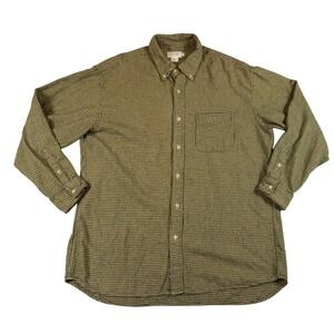 J Crew Vtg Men Large Green Houndstooth Cotton Button Flannel Shirt Long Sleeve L